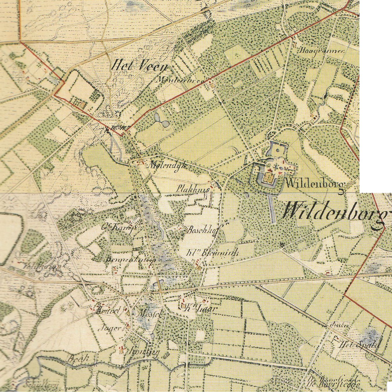 Topografische kaart uit 1845 met de Wildenborchse Laak